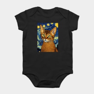 Abyssinian Cat Breed Painting in a Van Gogh Starry Night Art Style Baby Bodysuit